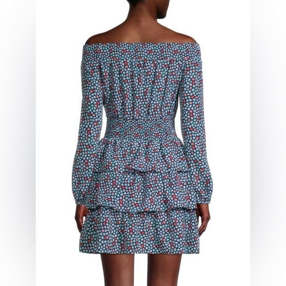 MICHAEL MICHAEL KORS T Palm Printed Off-The-Shoulder Minidress Size L - Picture 2 of 11
